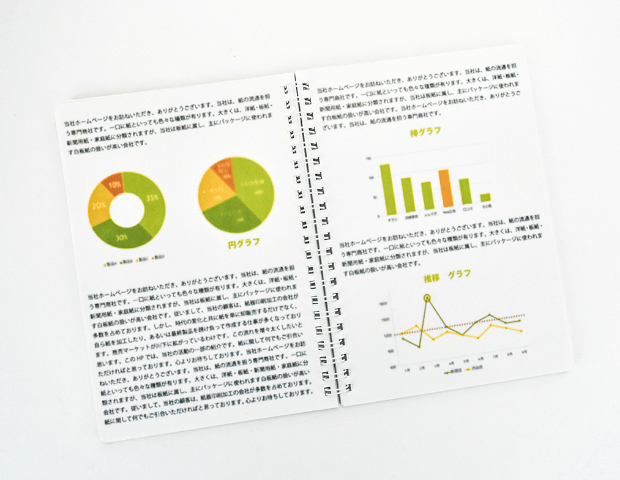 ツインリング製本の特徴1 大きく広げて冊子が読める！見開きページの誌面レイアウトが効果的。